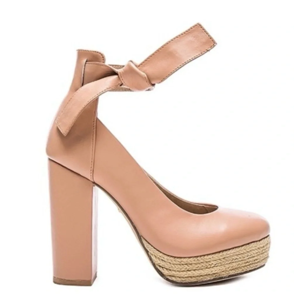 For Love & Lemons X  Raye Harper Nude Platform Heels Revolve EU 36/ US 6-6.5